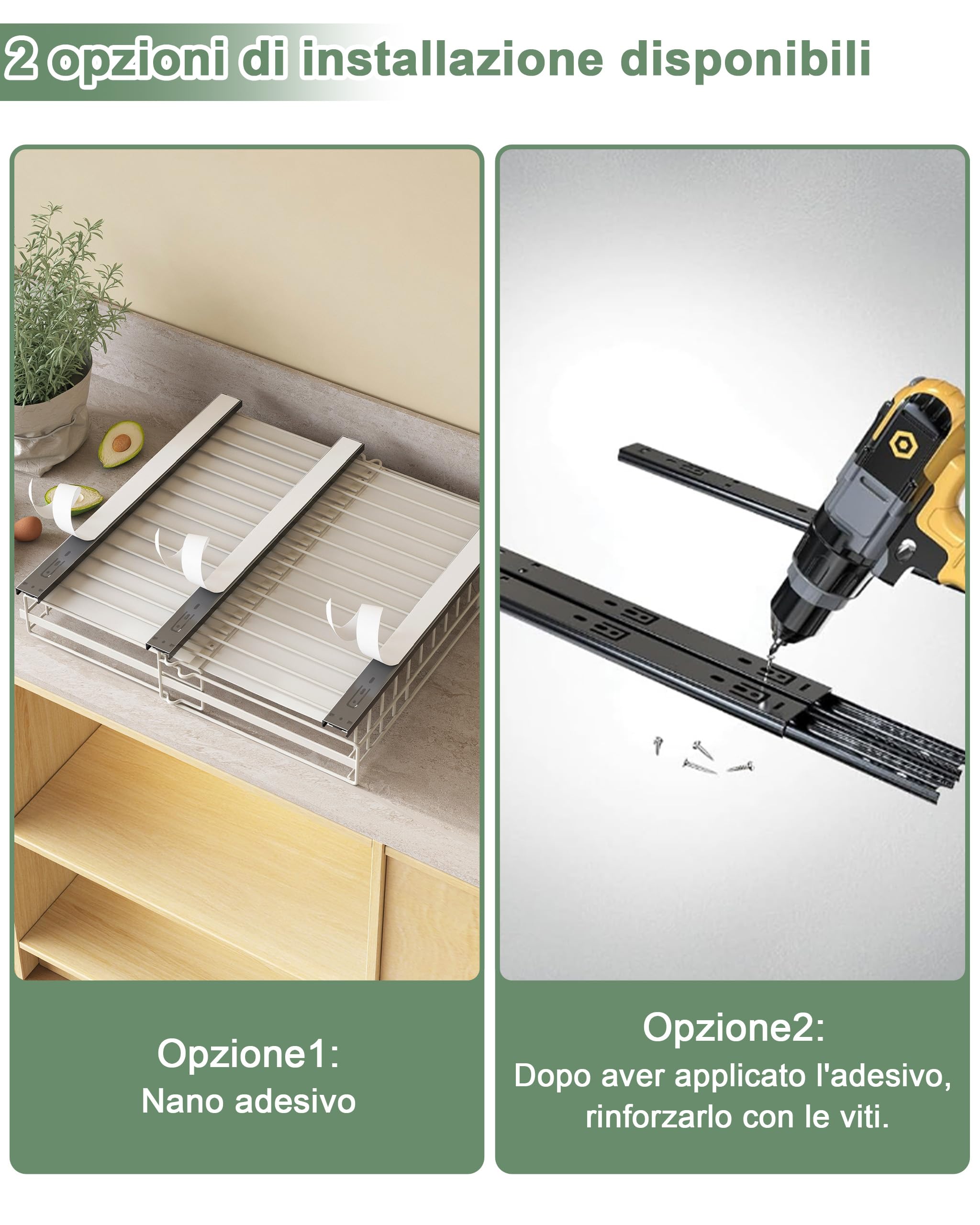 UMDONX 2 Pezzi Cassetto da cucina telescopico Cassetti estraibili per armadi da cucina con adesivo Organizzatore per cassetti da cucina estraibili(Bianco)
