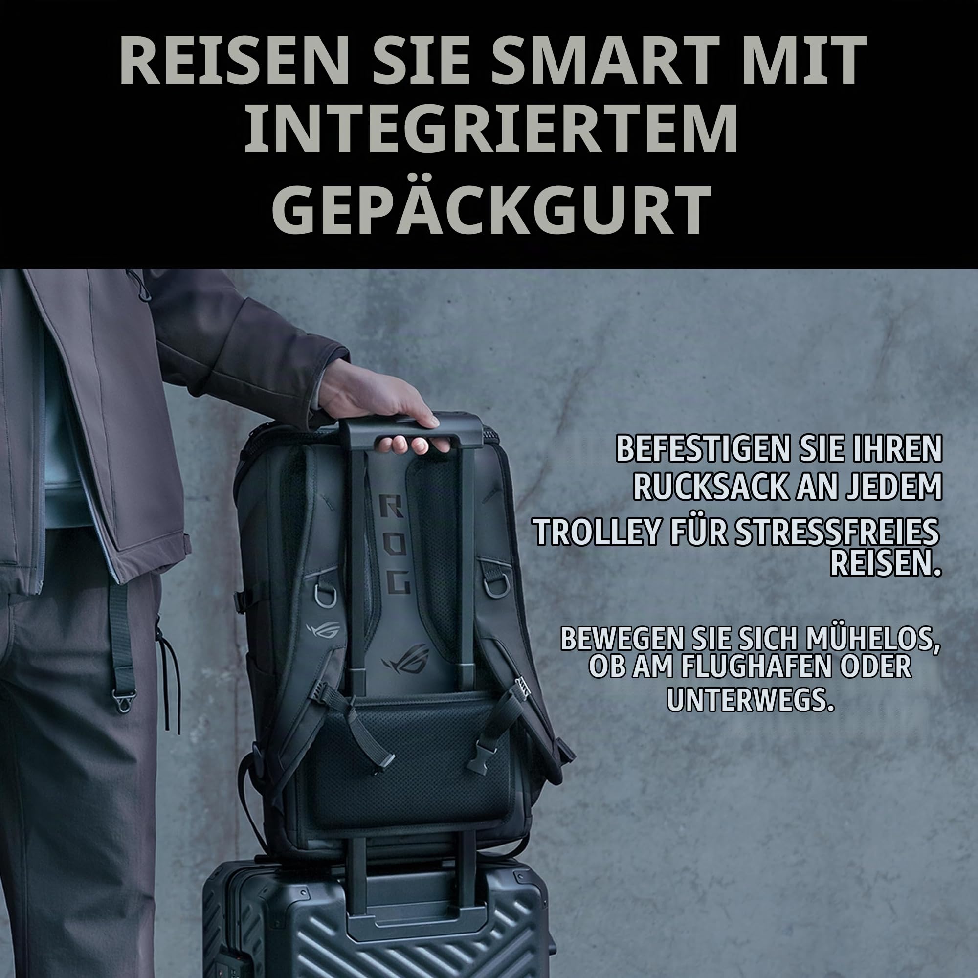 ASUS ROG Ranger Backpack BP2701 Cybertext Edition | Laptop Rucksack für Gaming Laptops bis zu 18 Zoll | 24L Volumen | wasserabweisend | robust und leicht | Cybertext Grey