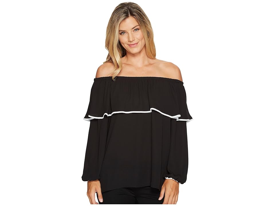 

Vince Camuto Long Sleeve Ruffled Off Shoulder Blouse (Rich Black) Women's Blouse