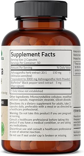 Miniatura 2 de Futurebiotics Ashwagandha - Soporte extra fuerte para el estrés y el estado de ánimo con BioPerine - Fórmula sin OMG, 100 cápsulas vegetarianas