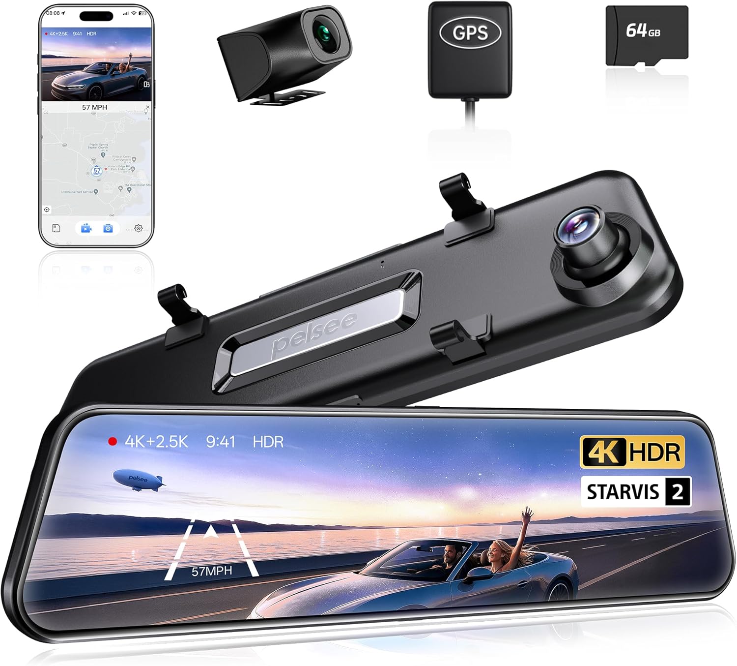 Pelsee 4K+2.5K Rear View Mirror Camera with Stavis 2 IMX678