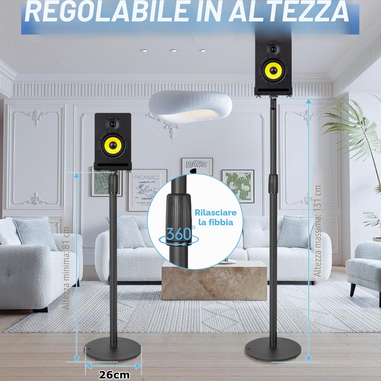 OUUTMEE Supporto per altoparlante regolabile in altezza, altezza regolabile: 80-130 cm, confezione da 2, adatto per una vasta gamma di modelli di altoparlanti