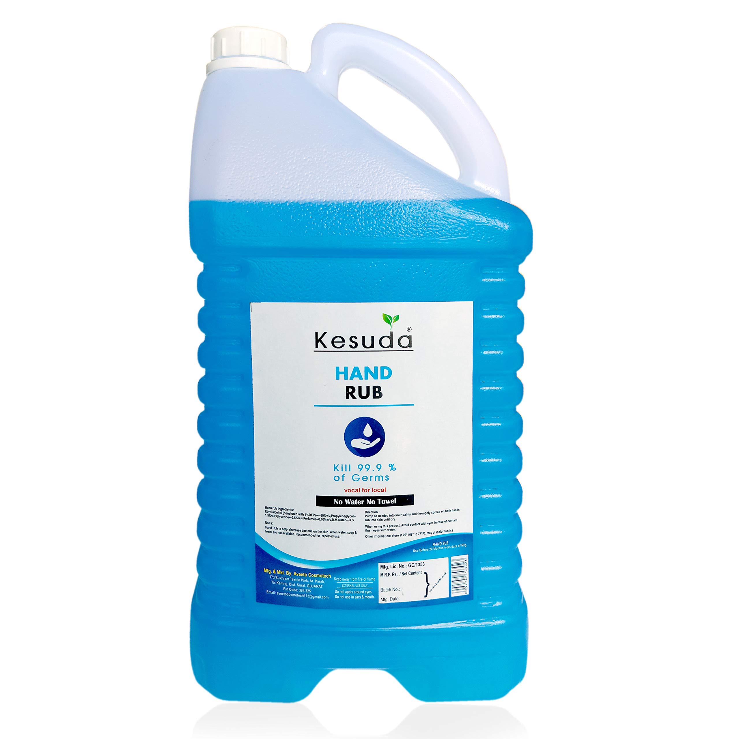 kesuda Alchohol Base 5 Liter Hand Rub Sanitizer - 5000 Ml (B08GKDR21X) Amazon Price History, Amazon Price Tracker