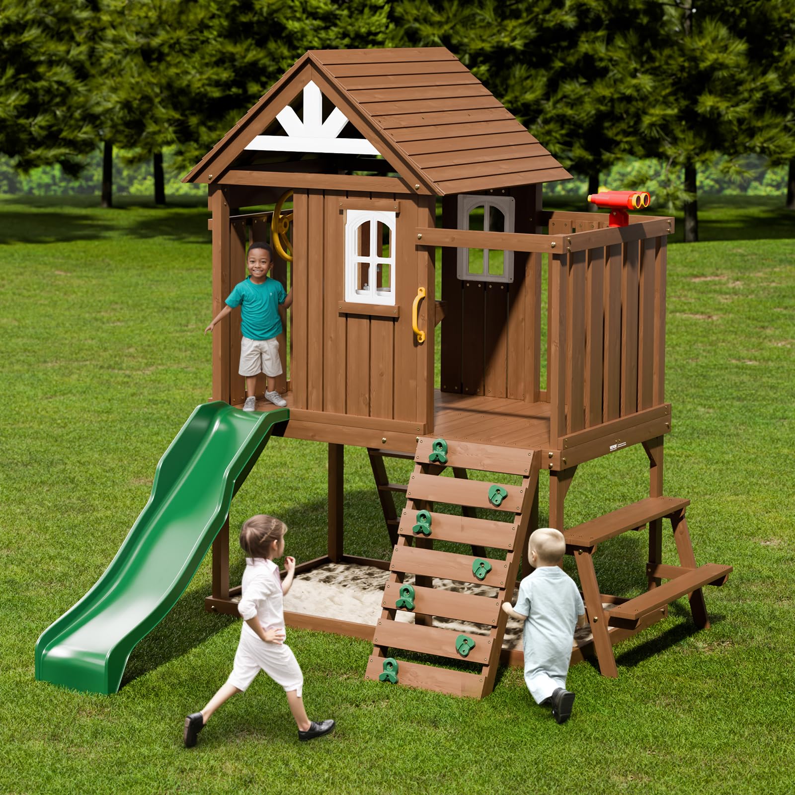 VEVOR Casetta da Gioco per Bambini da Esterno in Legno (Grigio, 2,32P x 3,1l x 2,69H metri)