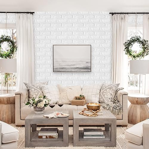 Miniatura 2 de WASAIT Paneles de pared 3D para decoración de pared interior ladrillo blanco 1020 unidades 569 pies cuadrados panel de pared texturizado de espuma