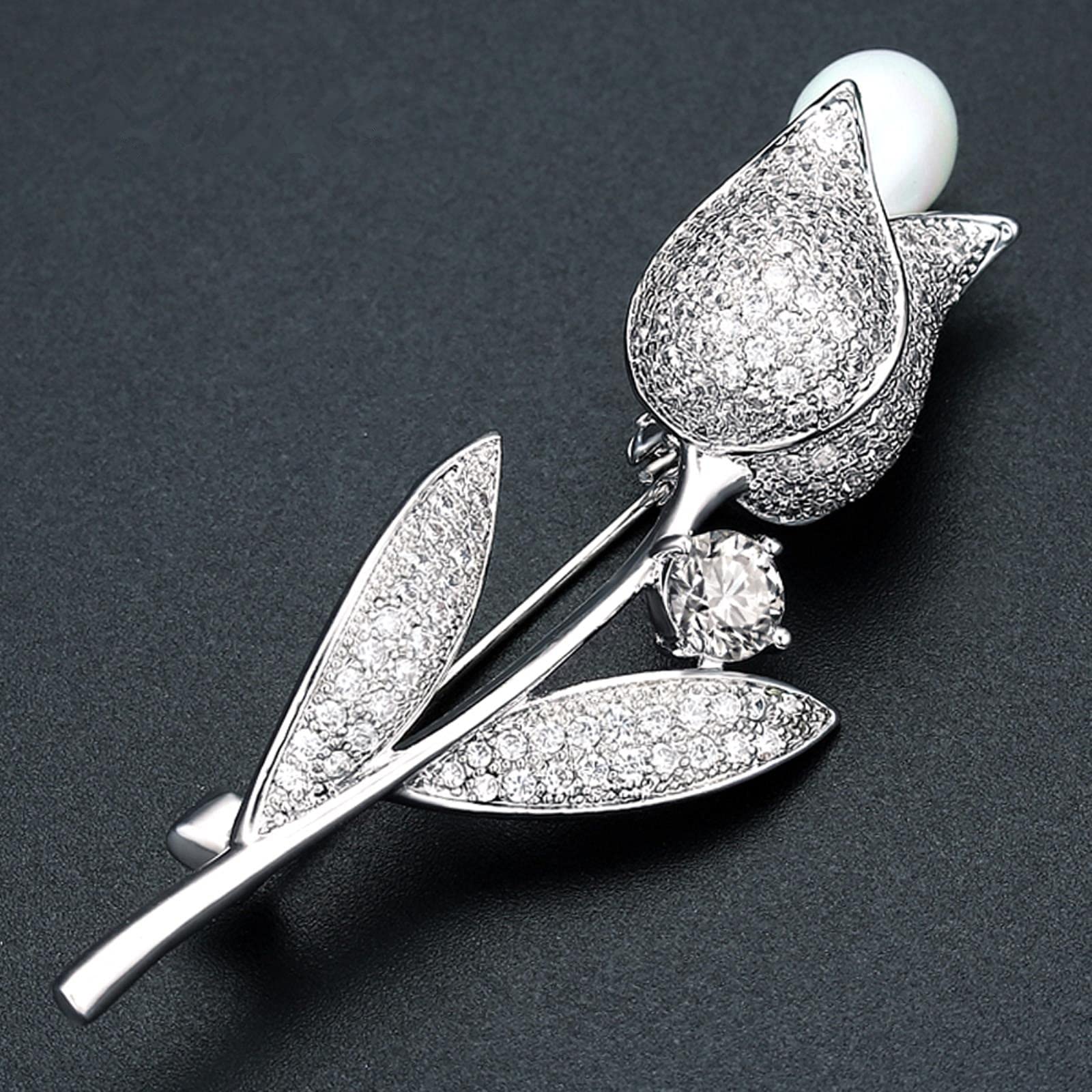 Spilla e spille con fiori di tulipano per le donne Gioielli di moda con perle Spille per banchetti Spille di stoffa Regali di Natale