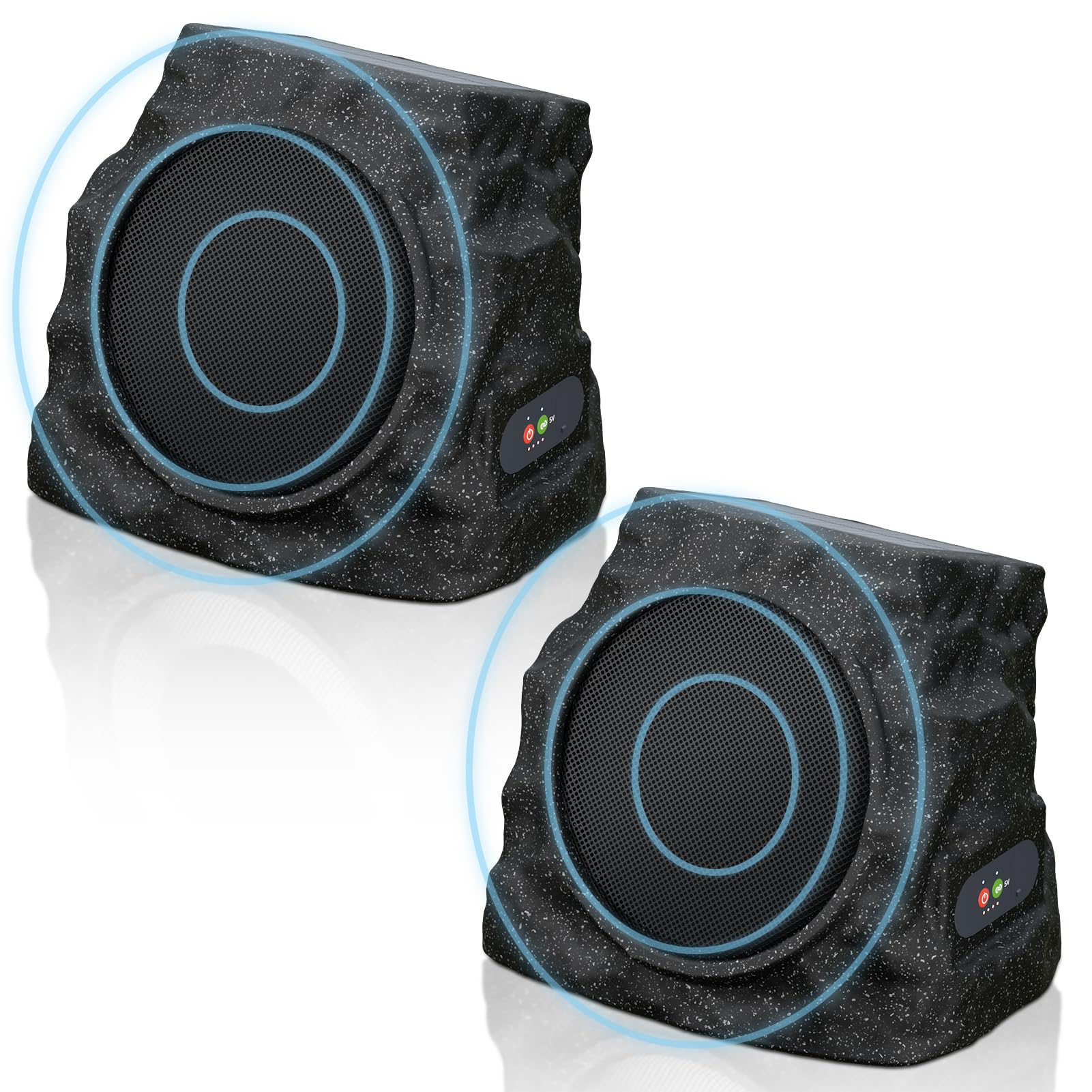 Photo 1 of GGII 2-Pack Solar Powered Rock Speakers Outdoor Water-Resistant with 3 Mode Lights and Pair Function USB Rechargeable for Patio Garden Party Pool Outside(Black)