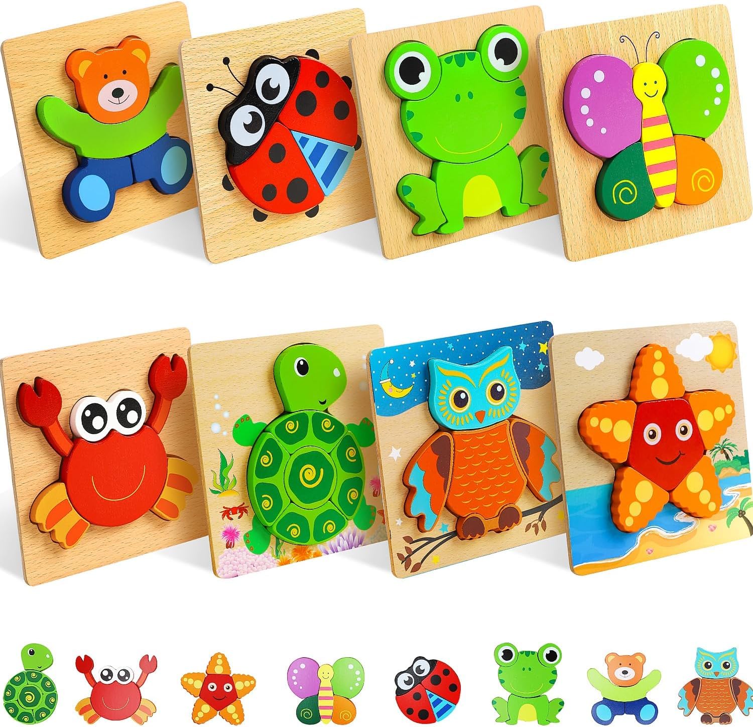 TOY Life Wooden Puzzles for Toddlers 2-4, 8 Pack Animal Puzzles for Kids Toddler 1-3, Montessori Toys for 1 2 3 Year Old, Educational Toys for Boys