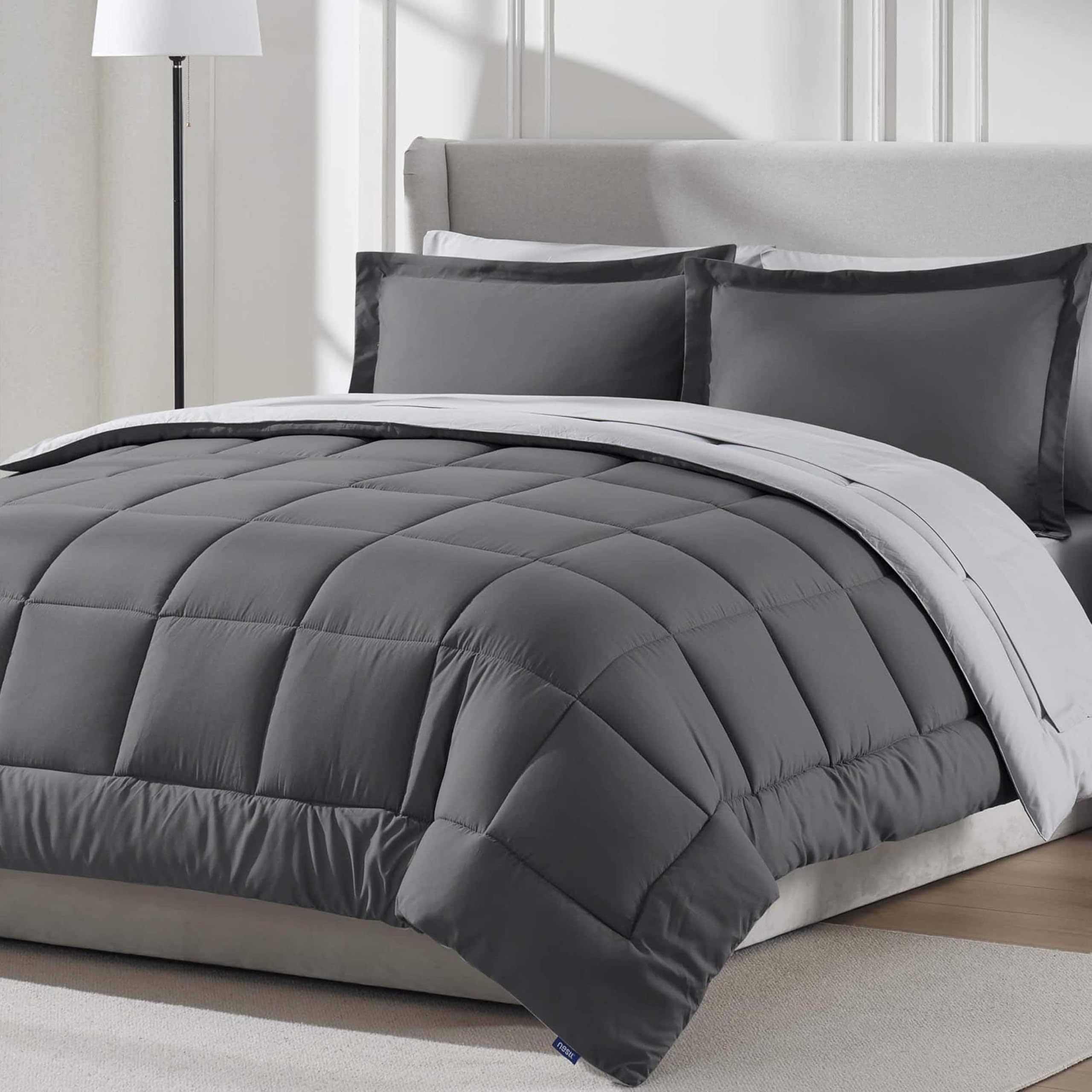 ワン Amazon.com: Nestl 9 Piece King Comforter Set – Dark Grey