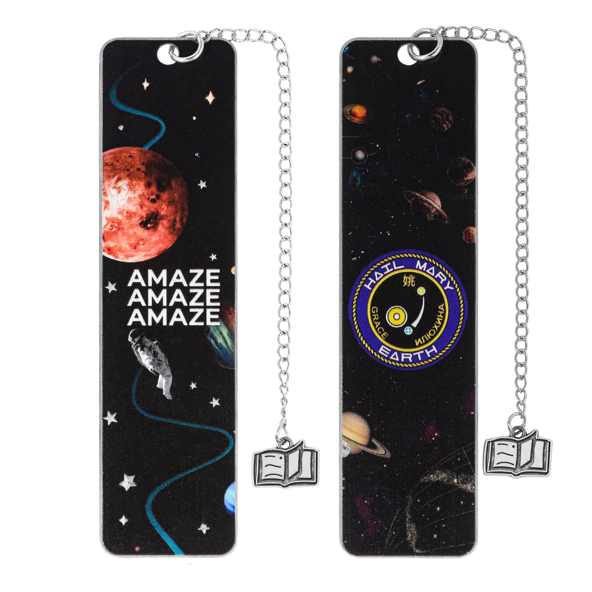 Project Hail Mary Bookmark with Chain, Double Sided Space Bookmark with Amaze Quote, Metal Page Marker for Book Lovers (Project)