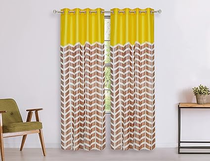 Amazon Brand - Solimo Polyester Striped Print Door Curtain (Pack of 2, 7 Feet, Yellow)