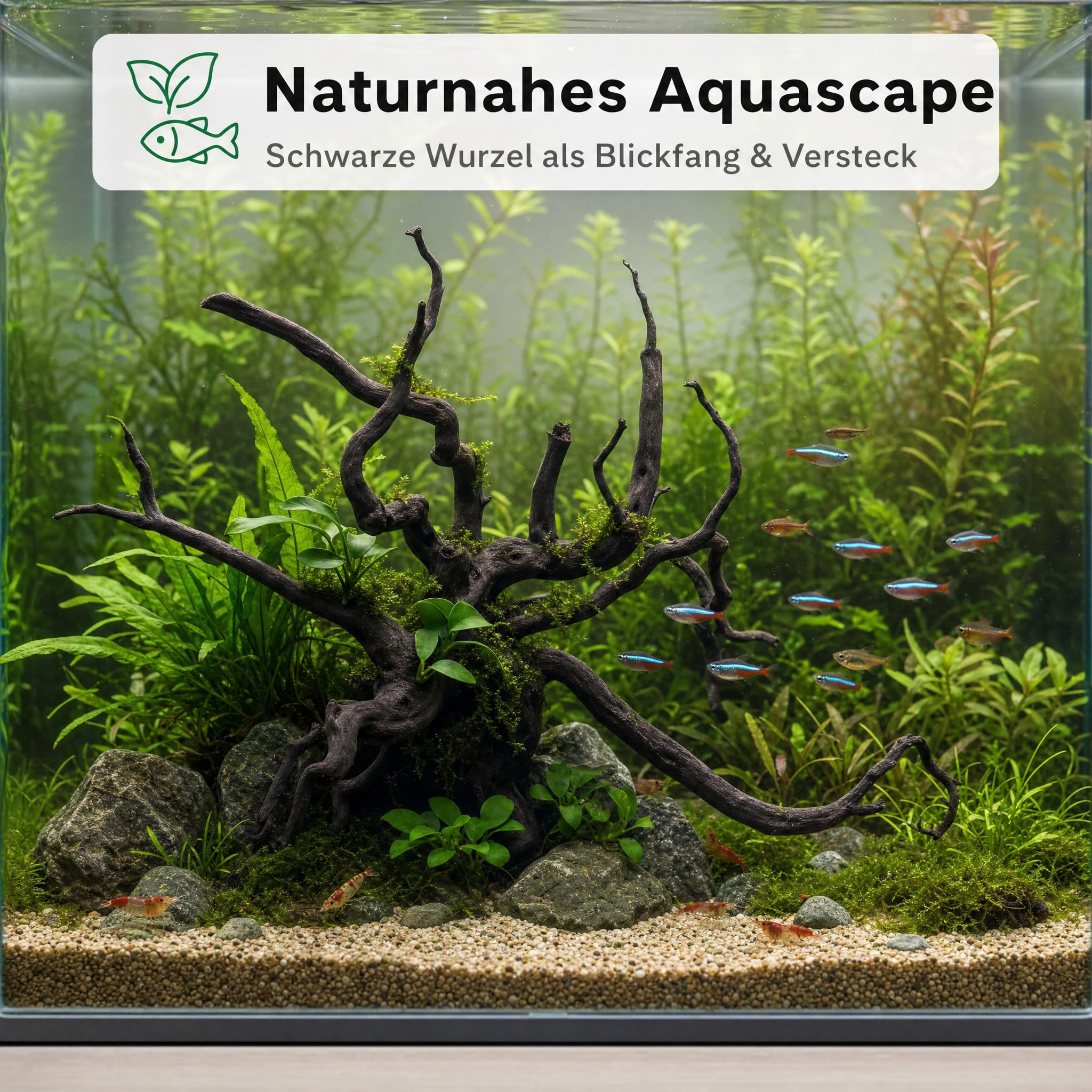 AquaOne Aquarium Wurzel Black Spider L 35–50 cm, Moorkienholz schwarz gefärbt, filigran verzweigt, für Aquascaping & Aufsitzerpflanzen, handverlesenes Unikat für Süßwasseraquarien und Terrarien
