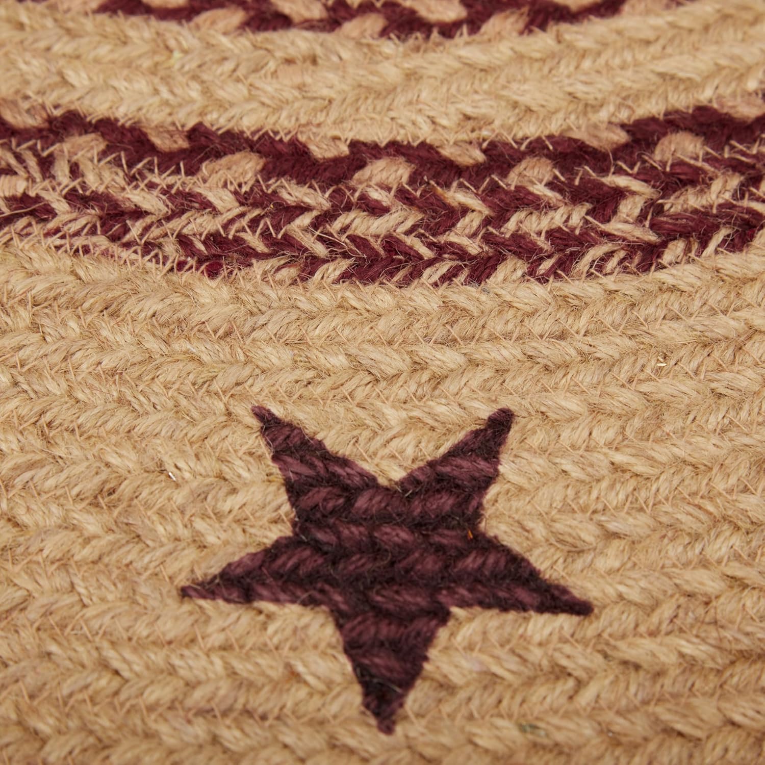 VHC Brands Burgundy Tan Jute Rug Half Circle Stencil Stars w/Pad 16.5x33