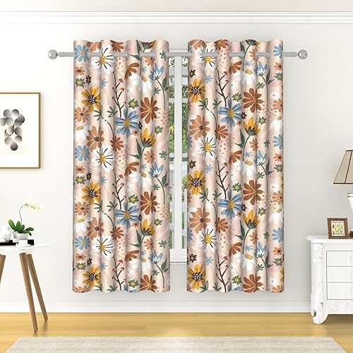 Miniatura 11 de Cortinas opacas bohemias florales para oscurecer la habitación, cortinas térmicas con textura retro, cortinas decorativas para sala de estar y