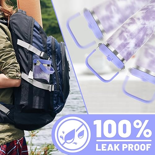 Miniatura 8 de Zukro Vaso de 50 onzas con asa superior, botella de agua de acero inoxidable aislada a prueba de fugas con popote abatible para viajes, al aire