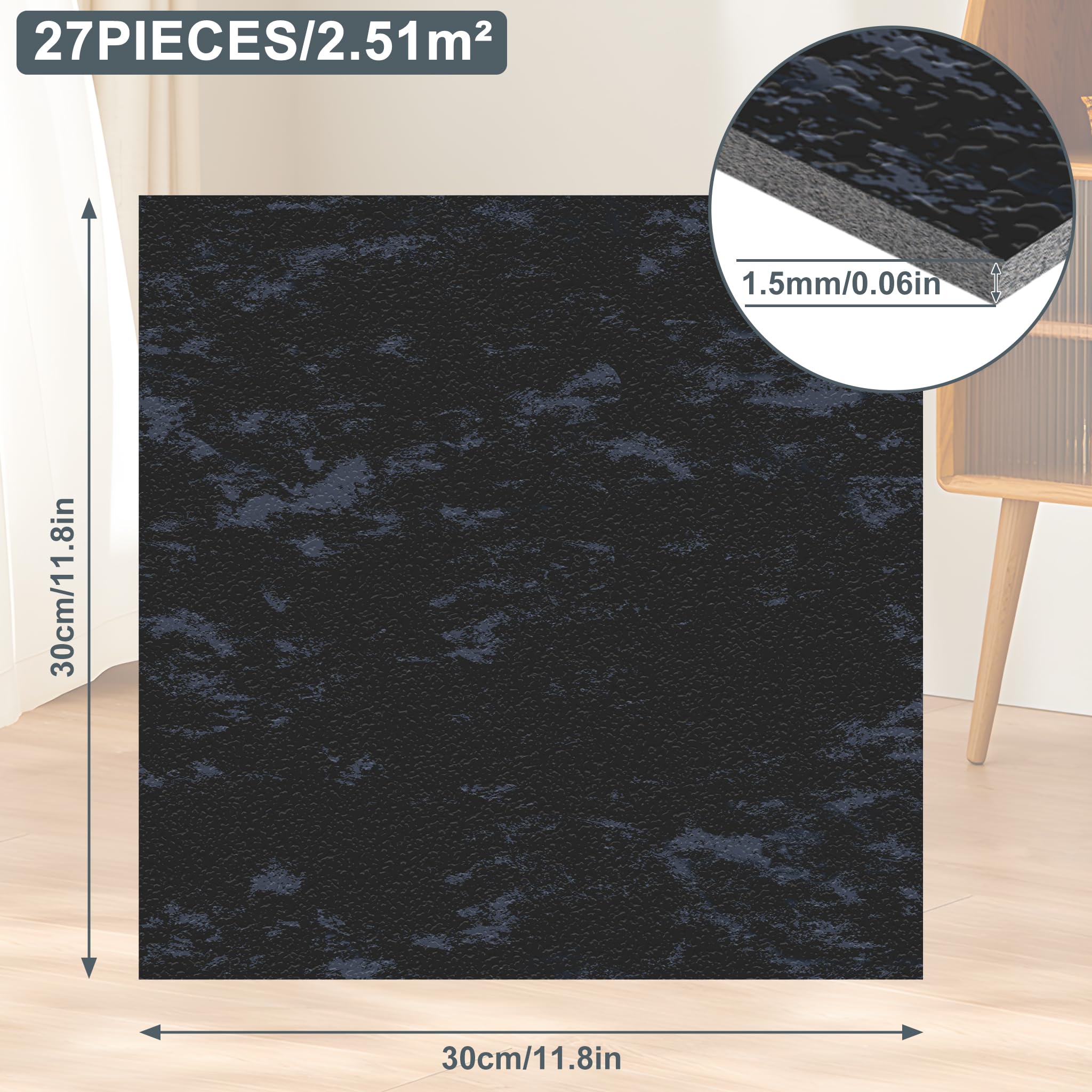 Froadp Pavimento autoadesivo in PVC, 30 x 30 cm, effetto piastrelle, 2,5 m², antiscivolo, impermeabile, per soggiorno, cucina, bagno e balcone, 27 pezzi, tipo D