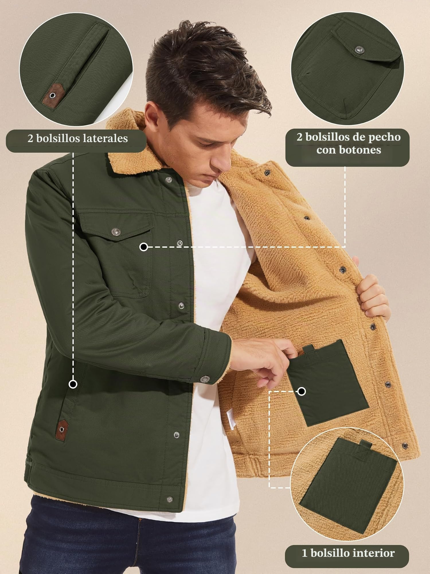 KEFITEVD Chaqueta Cargo de Polar de Invierno para Hombre Espesar Abrigos de Algodón Chaqueta Cortavientos Militar Cálida con Solapa