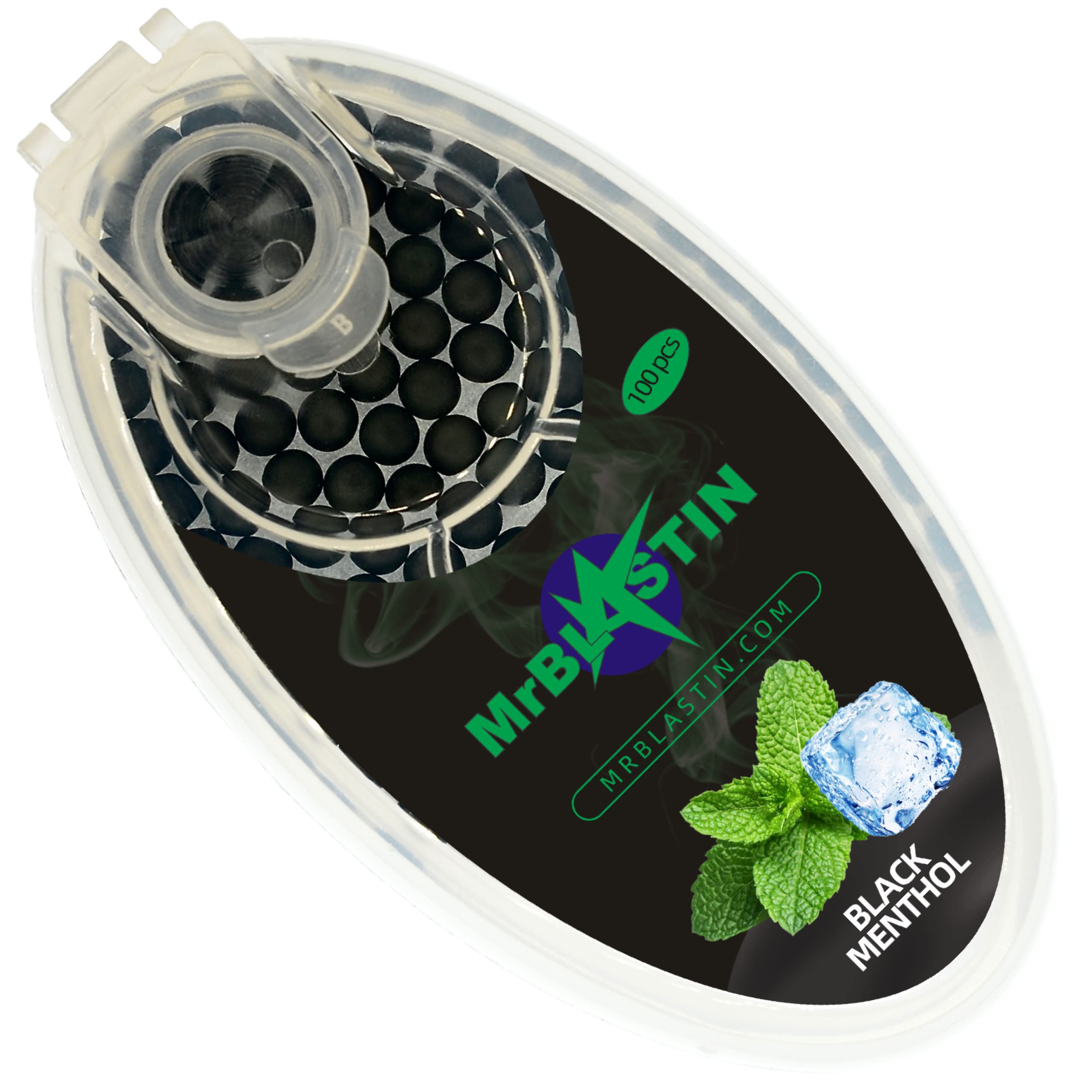 MrBlastin 100 Black Menthol Cigarette Crushballs Pack Dispenser Case of Flavoured Pop Aroma Crush Balls Capsules for Filter Tips Insertion Click On Beads