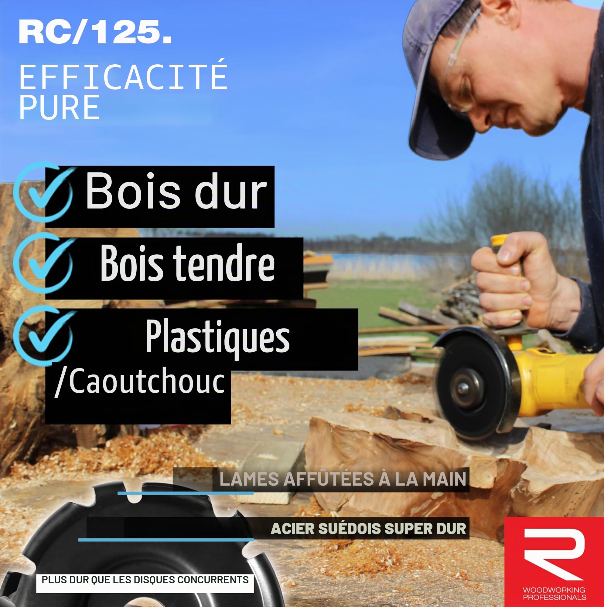 ROTAREX Disque de sculpture professionnel pour bois (dur et mou) - Disque de sculpture sur bois en acier suédois à haute teneur en carbone - Diamètre 125 mm x 22,2 mm
