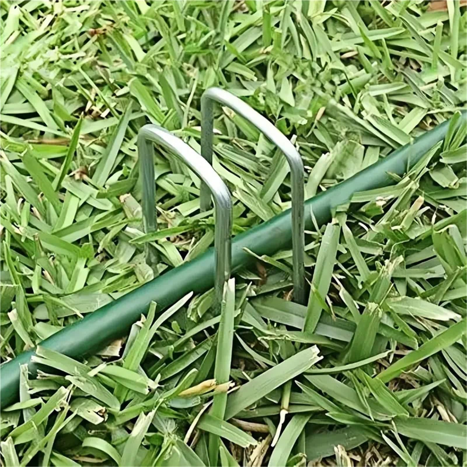 100 Pezzi di graffette da Giardino a Forma U, picchetti for Tubi Recinzione Resistenti, for zolle, zincati for sostenere Prati, Chiodi Terra for Barriere per Giardini(Silver-4cmx10cm)