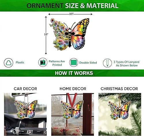 Miniatura 2 de Talataca Mariposa rosa con texto en inglés "I Can Do All Things Through Christ Strengthens Me" 2D Flat Car Rear View Mirror Accessories Christmas