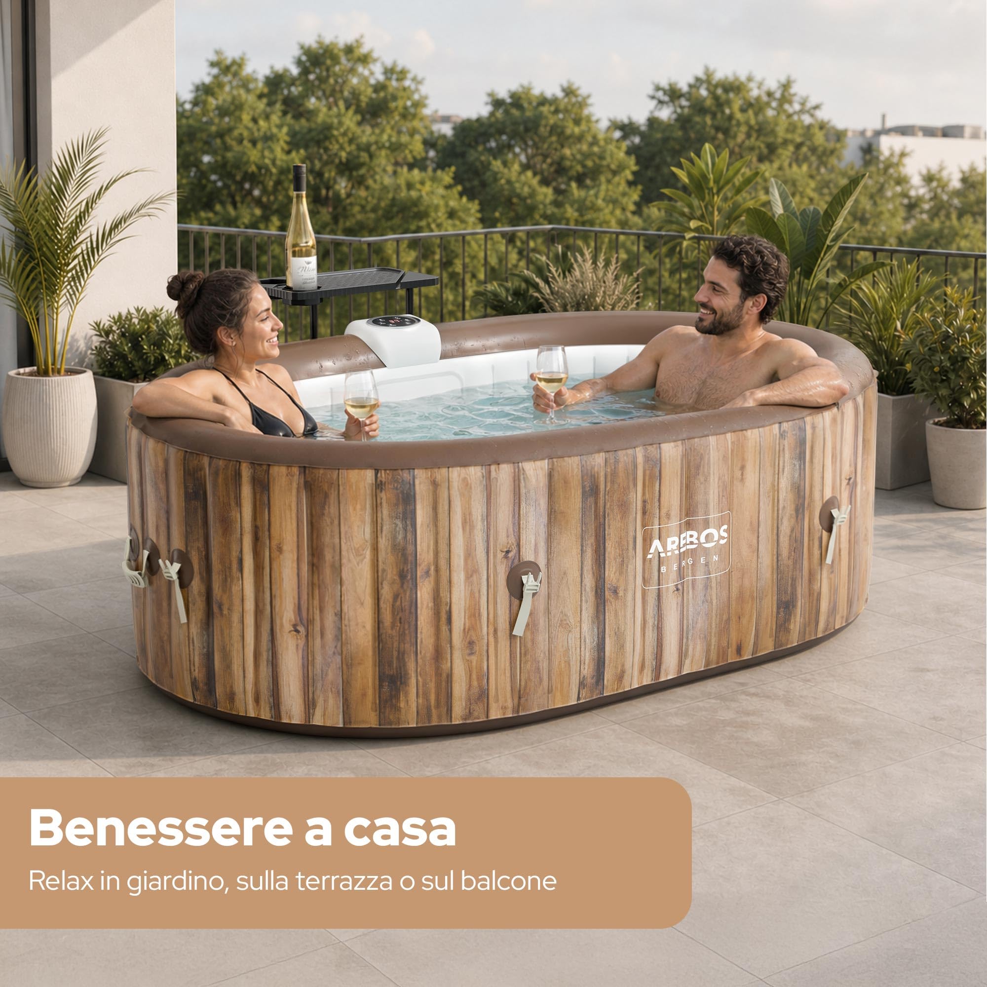 Arebos Vasca idromassaggio | Gonfiabile | Indoor & Outdoor | 190x120 cm ovale | 2 persone | 90 getti di massaggio | con riscaldamento | 550 litri | Incl. copertura | Bubble Spa & Wellness Massage