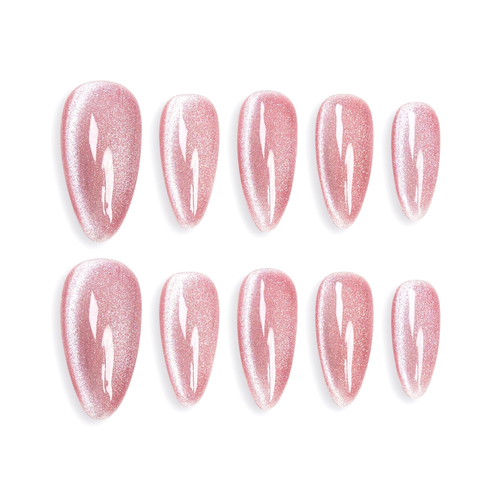Sun&Beam Nails Handmade Press-on Medium Long Almond Fuchsia Pink Cat Eye Design Charming False Nail Tips 10 Pcs (#124 S)