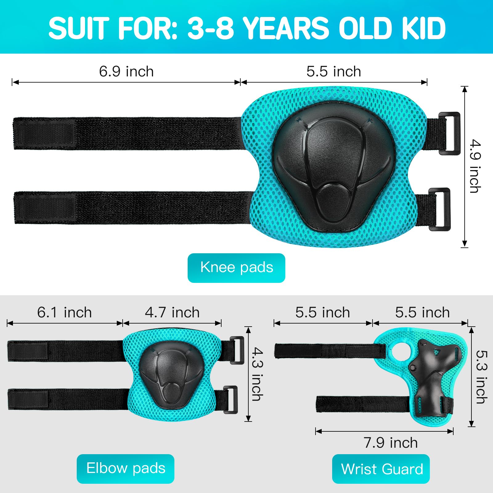 Wemfg Ensemble de genouillères et coudières 3 en 1 avec protège-poignets pour enfants de 3 à 14 ans pour patinage, cyclisme, patinage, vélo, patin à roulettes, scooter