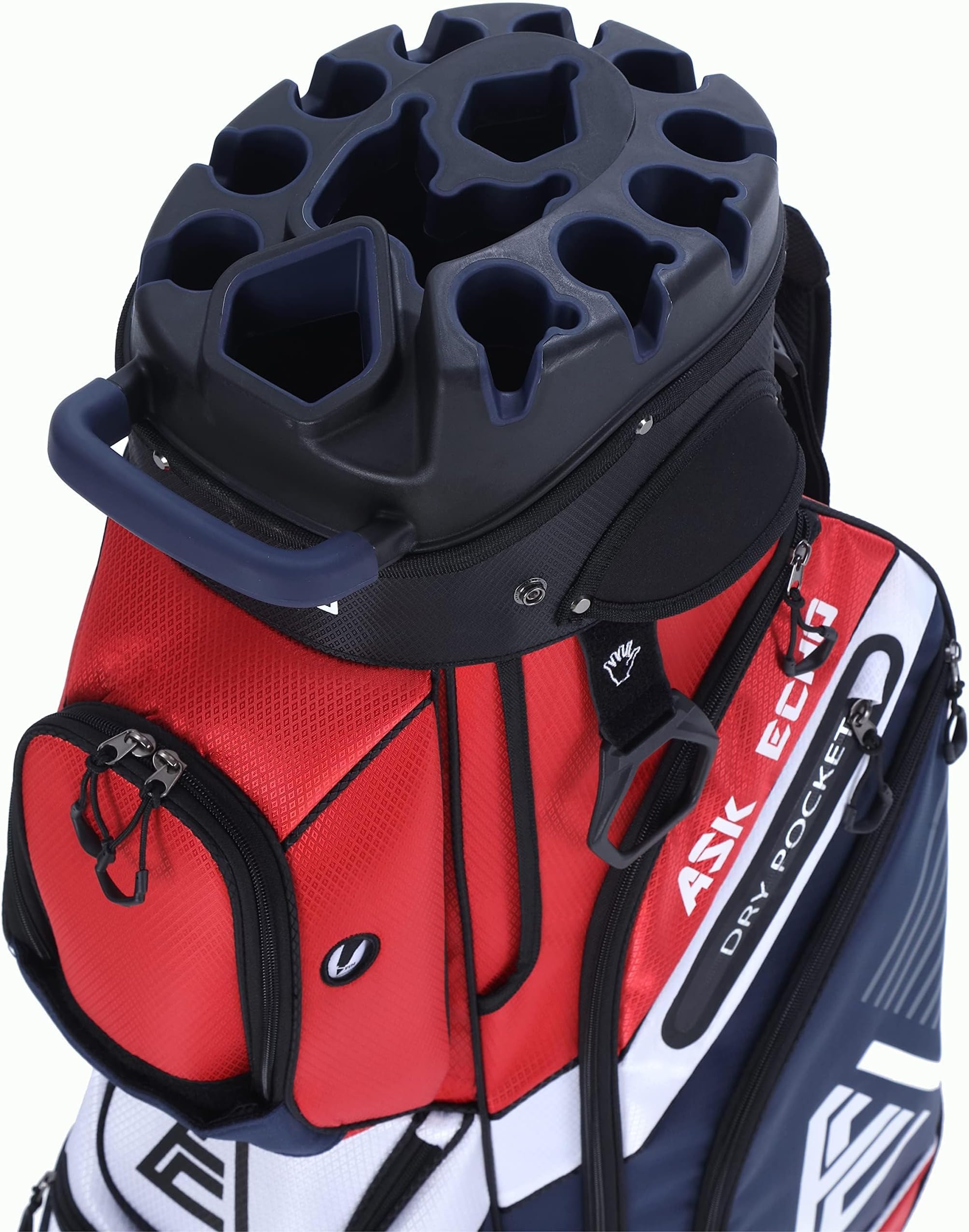 ASK ECHO T-Lock Golf Cart Bag with 14 Way Organizer Divider Top, Premium Cart Bag with Handles and Rain Cover for Men (Navy Blue)