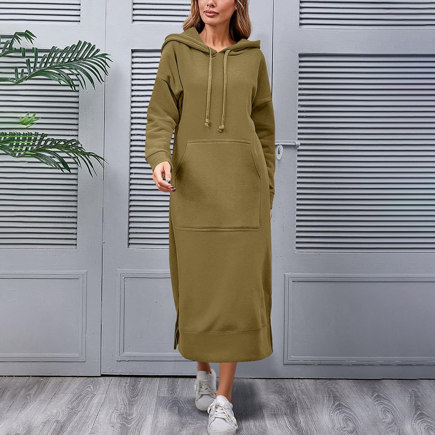 Long Hoodies for Women Plus Size Fleece Pullover Hoodie Dress Long Sleeve Hoodie Jacket Maxi Dress with Pocket - Image 3