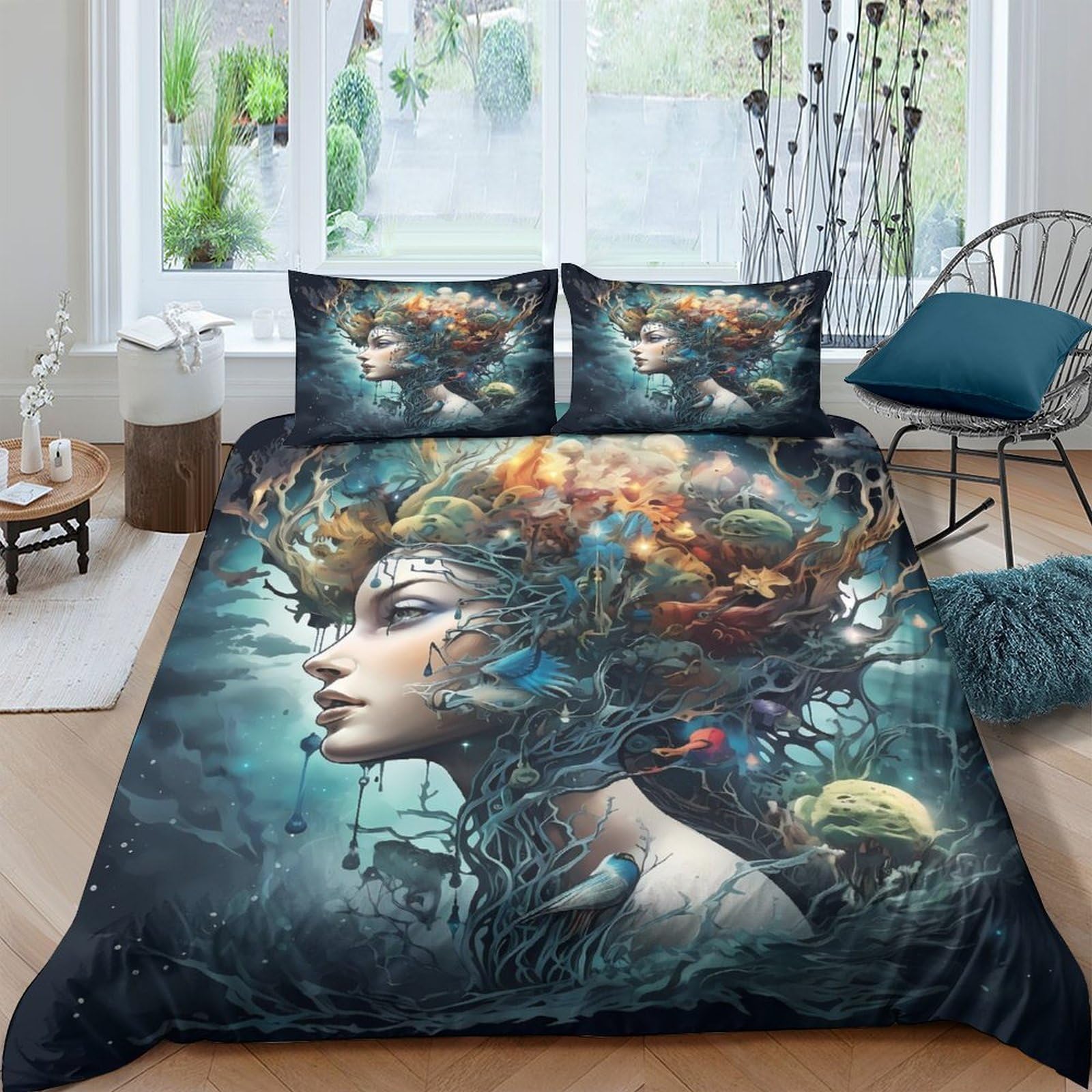 Ctjqhvkz Style-4 3D Printed Fantasy Woman Fitted Sheet Microfiber Soft Artistic Abstract Mattress Cover For Bedroom Dorm Decorative Single（135X200cm）