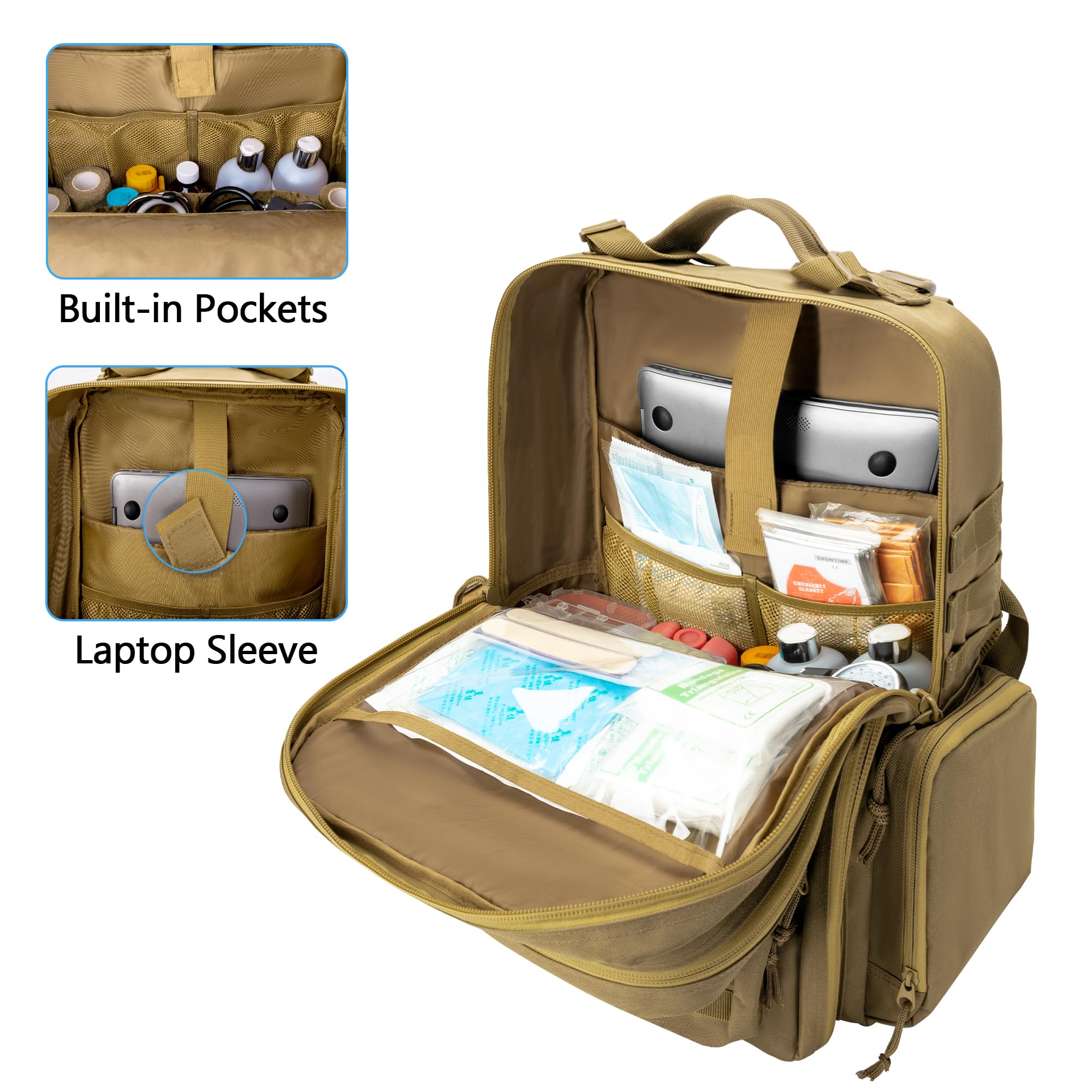 Damero Zaino tattico per trauma con fibbia a Y, borsa medica tattica Molle Borsa per insetti di pronto soccorso per escursionismo, trekking, caccia, campeggio, Cachi