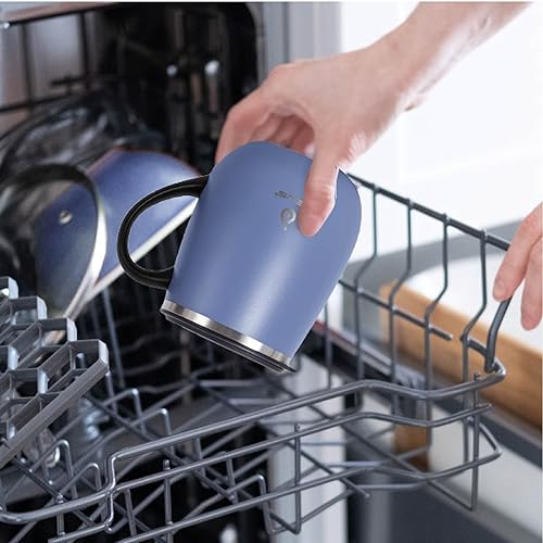 Miniatura 7 de Ideus - Taza de café aislada de 16 oz con asa y tapa, taza de café térmica de acero inoxidable de doble pared con aislamiento al vacío, taza de café