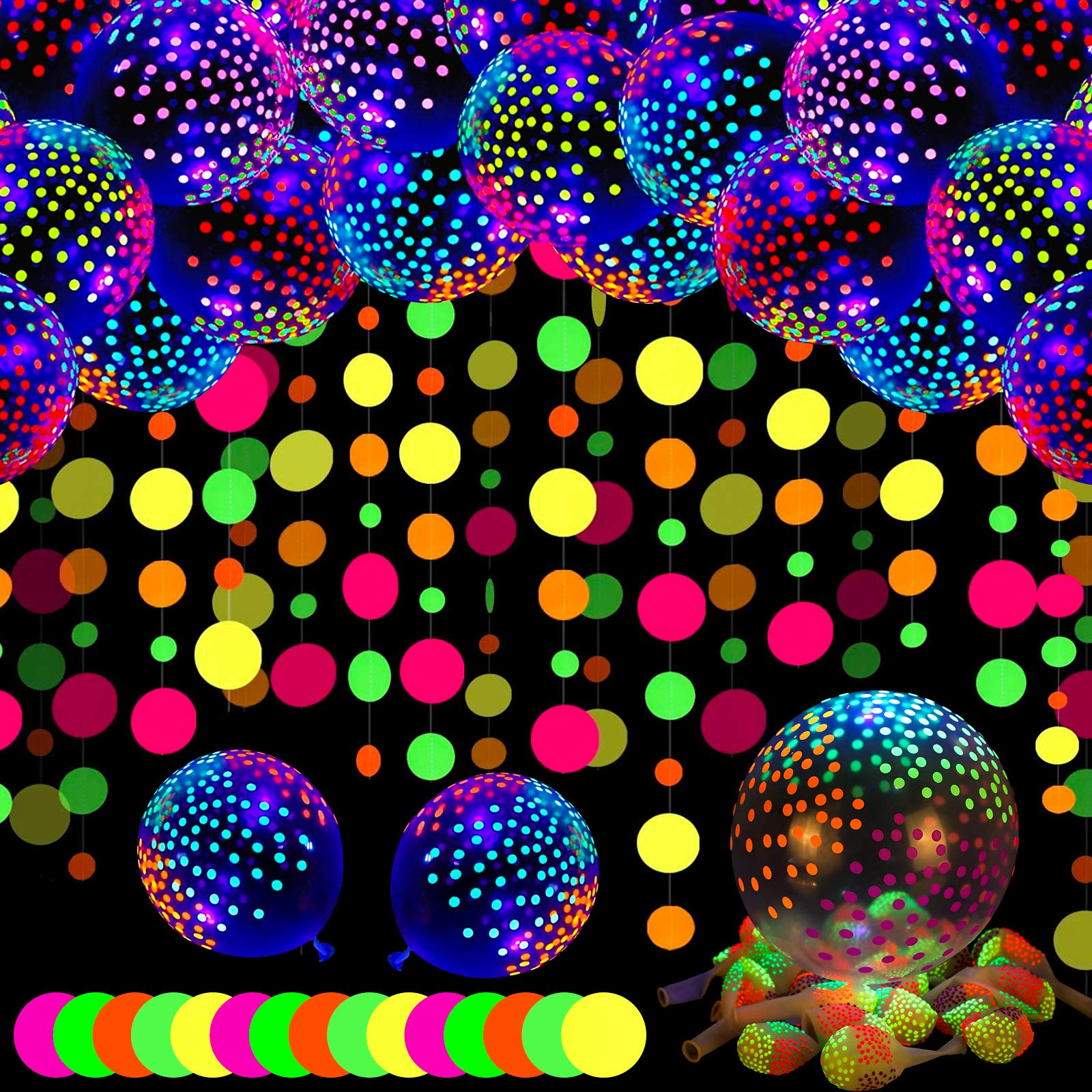 50 PCS 12 Inch Neon Balloons Blacklight Party Balloons Glow Balloon Blacklight Mini Dots