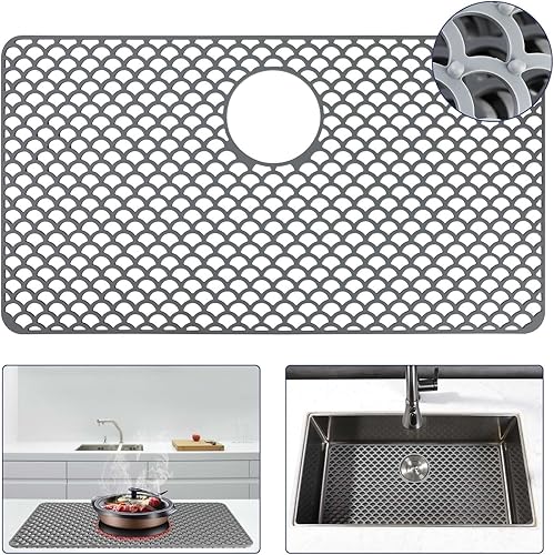Snuggery Protectores de fregadero para fregadero de cocina de 28.3 x 15 pulgadas con orificio de drenaje trasero, resistente al calor,