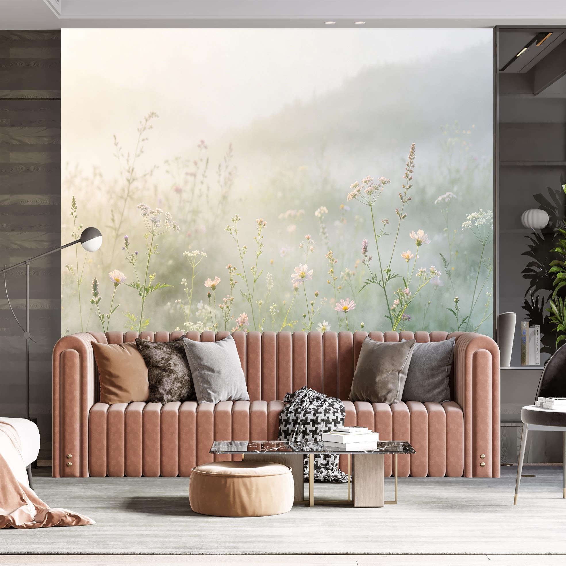 Mural Mural Panoramique 3D, Papier Peint Forêt Brumeuse Autocollant 180X120Cm(Wxh) Vinyle Étanche Amovible Revêtement Mural Autocollant pour Chambre Salon Décoration Murale Murale Forê