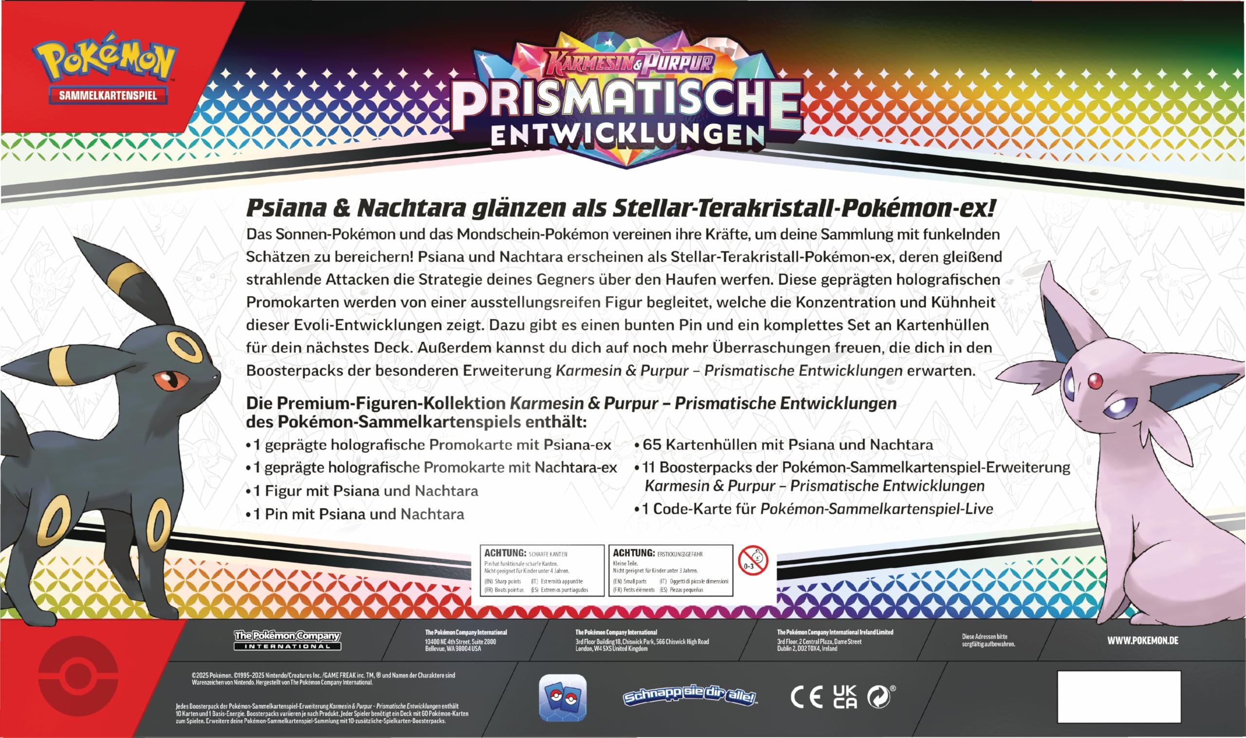 Pokémon-Sammelkartenspiel: Premium-Figuren-Kollektion Karmesin & Purpur – Prismatische Entwicklungen (2 geprägte holografische Promokarten, 11 Boosterpacks & mehr)