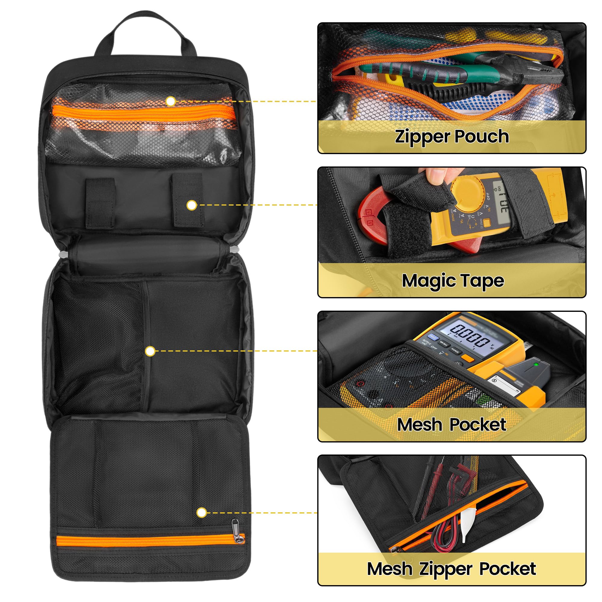 Rexmica Borsa per il Trasporto di Strumenti per Tester Elettrico Compatibile con Multimetro Digitale/Pinza Amperometro Fluke, Borsa da Trasporto con Multipli Scompartimenti per Elettricista (Solo