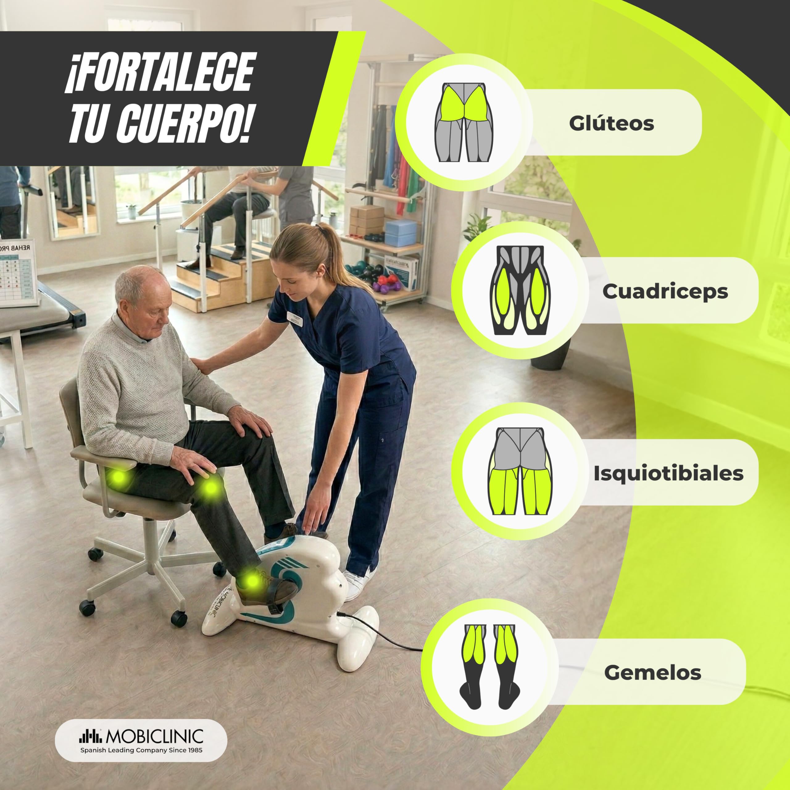 Mobiclinic®, Pedales Estáticos, 12 Niveles de Velocidad, Pedaleo Asistido, Bidireccional, Pantalla Multifunción, Temporizador, para Piernas y Brazos, Mini Bike, Pista