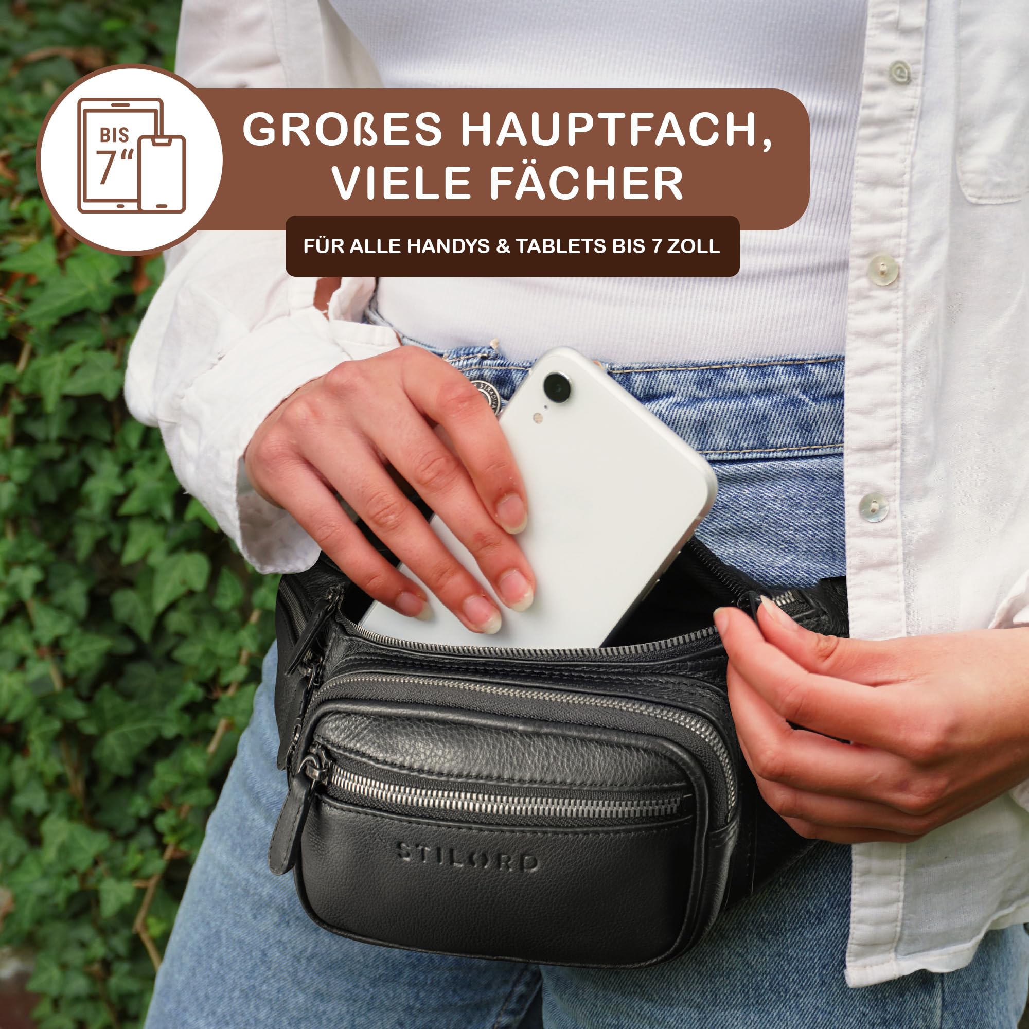 STILORD große Leder-Bauchtasche Cognac - Vintage Gürteltasche für Herren, Damen & Kinder - Retro Hüfttasche für Jogging, Festival, Urlaub Caspar