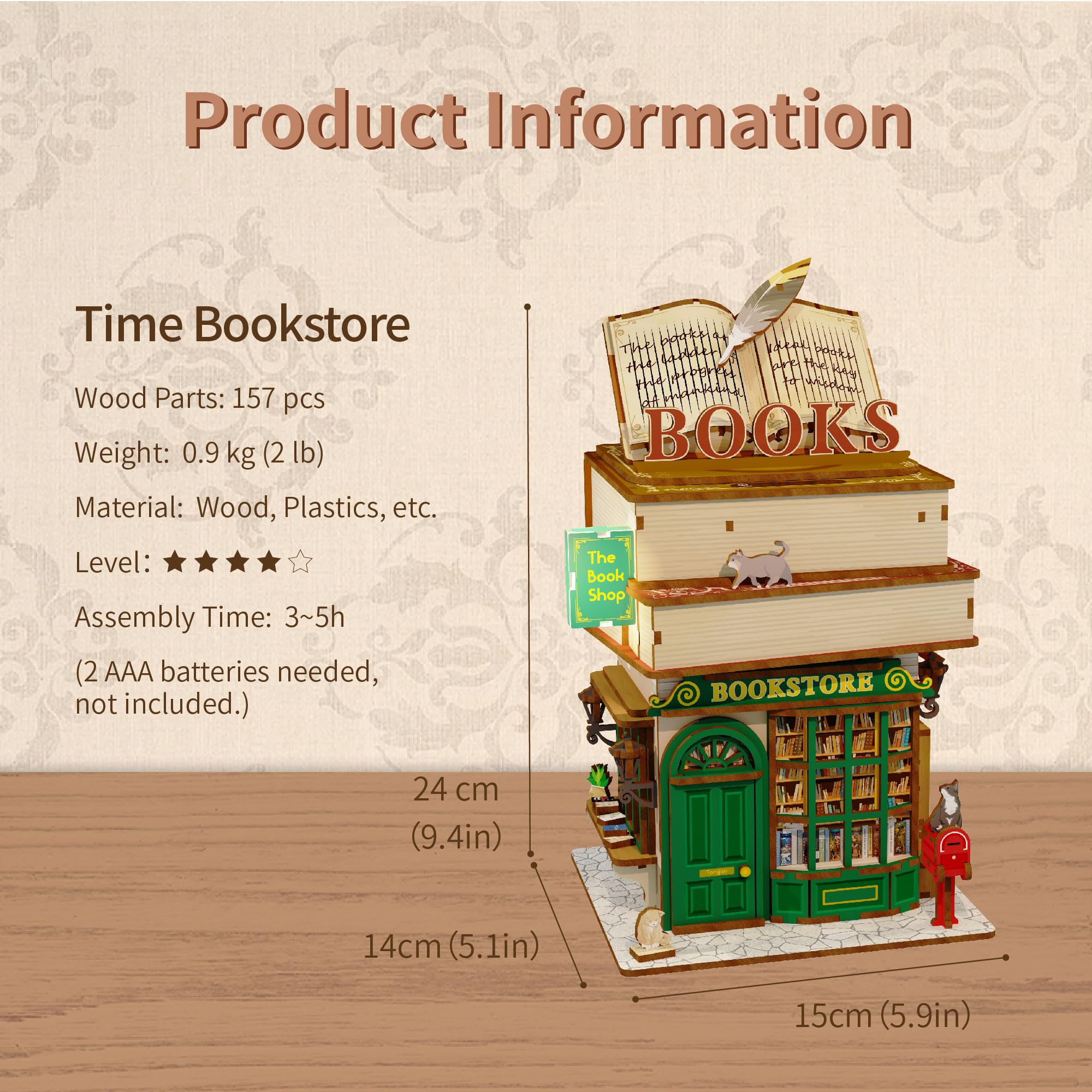 Tonecheer Puzzle 3D Kit, DIY Modello Casa Delle Bambole Scatola di Archiviazione Desktop Creativa, Decorazione Domestica con Apertura Automatica del Coperchio (libreria del tempo)