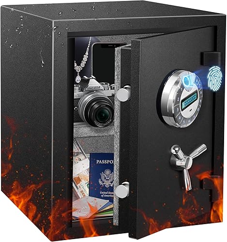 Caja fuerte biométrica ignífuga de 4.5 pies cúbicos para el hogar, acceso de huellas dactilares, acero reforzado, pernos antipalancas duales, LCD