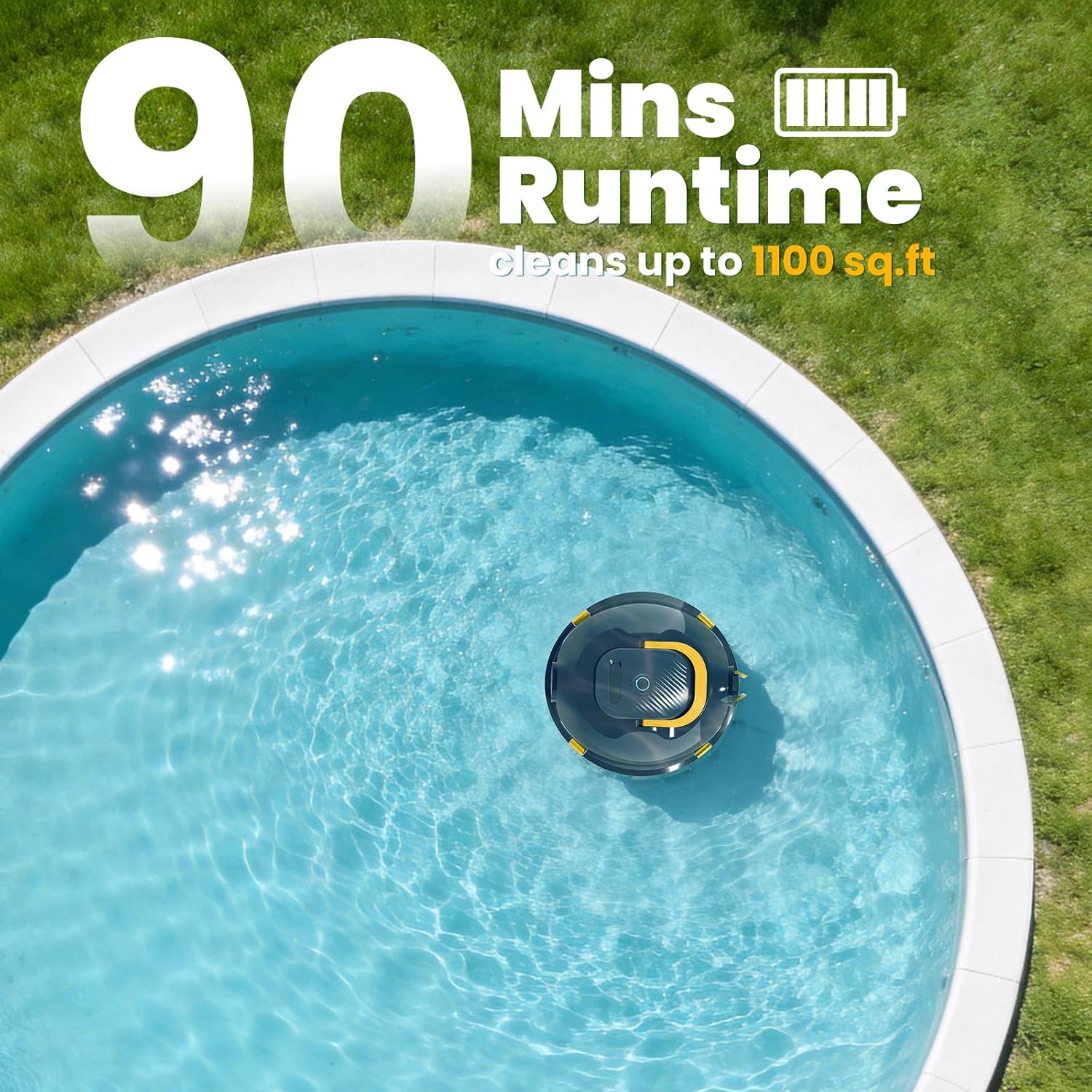 Y20 Cordless Robotic Pool Cleaner, Automatic Pool Vacuum for Above Ground & Inground Pool, 90 Min Runtime, Auto-Parking, Lightweight, Powerful Robot up to 1100 sq.ft