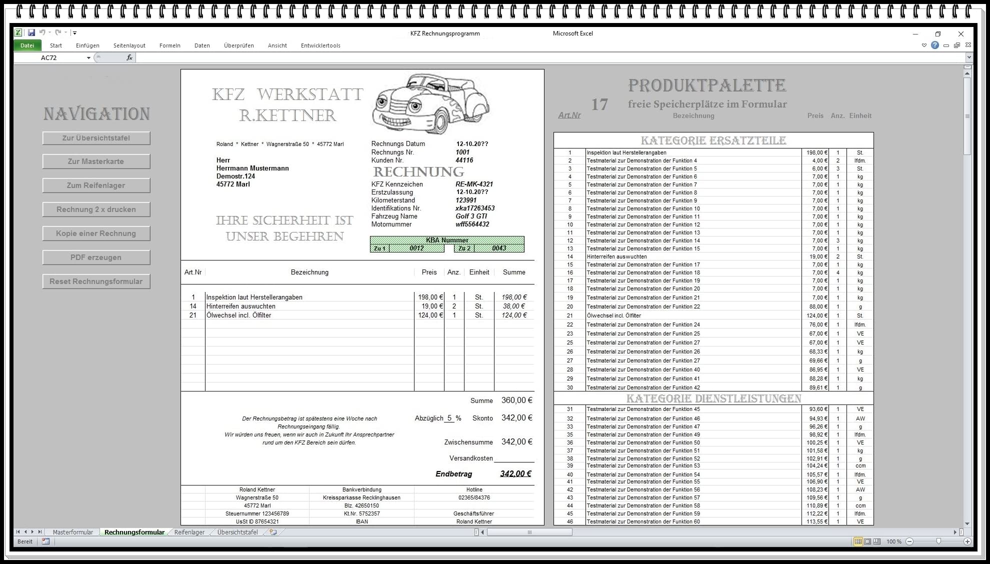Komfort Rechnungsprogramm für KFZ-Betriebe – Werkstatt Software mit Kundendatenbank, TÜV-Erinnerung, Lagerverwaltung & PDF-Rechnung