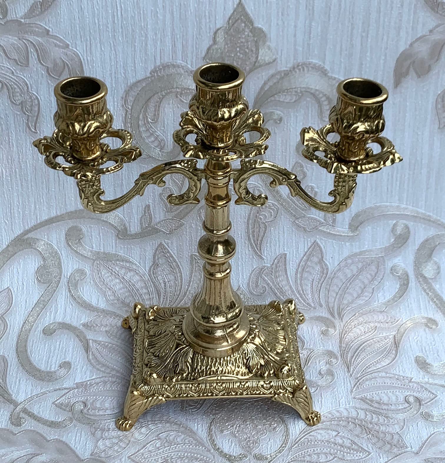3 Flammiger Kerzenleuchter Messing Gold 23 cm Kerzenständer Antik Stil Kerzenhalter Barock jugendstill Tischleuchter Mehrarmig Tischdeko 80410