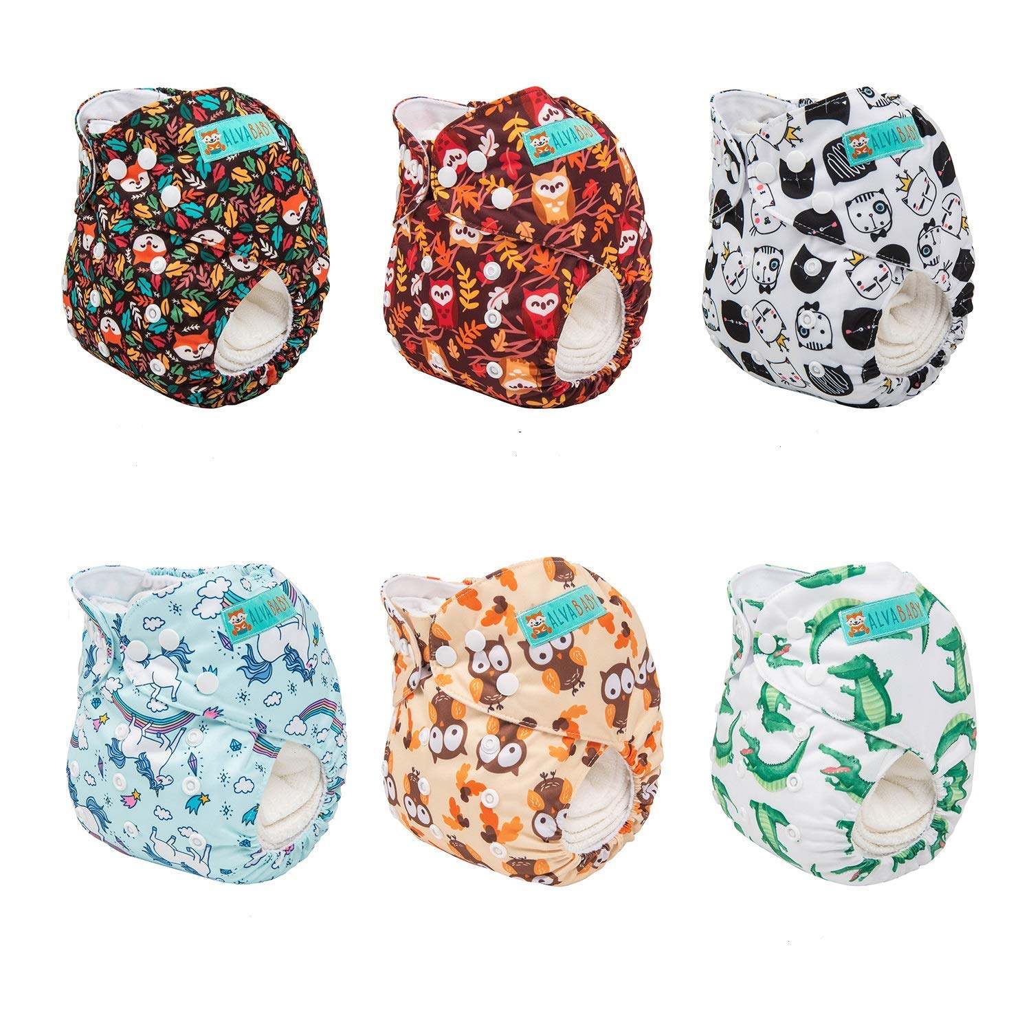 ALVABABY Lot de 6 Couches réutilisables lavables en tissu + 12 inserts - 3