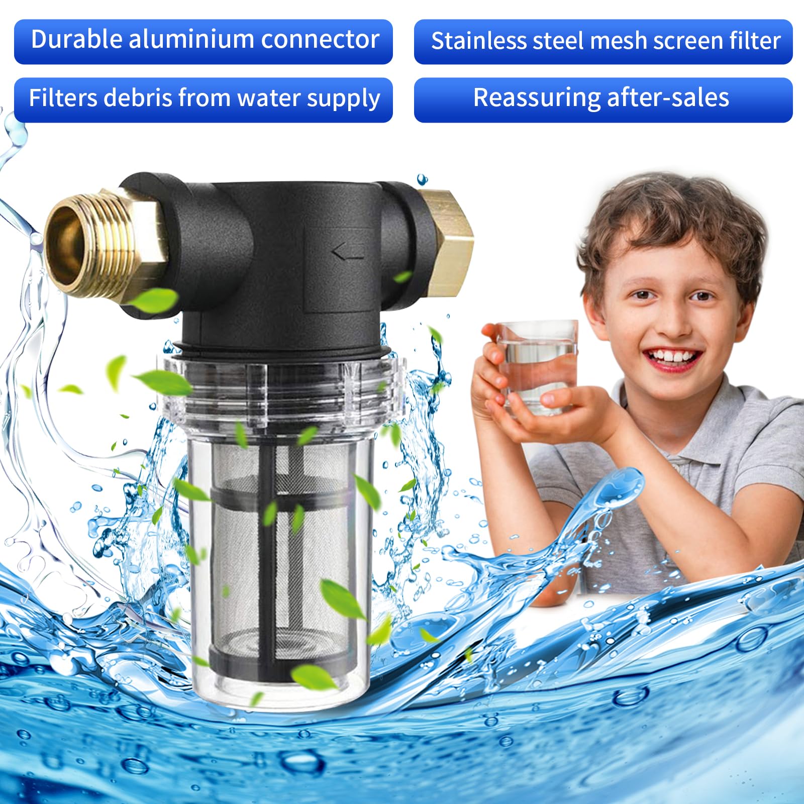 Gartenschlauch Filter 3/4", Vorfilter für Gartenpumpen und Hauswasserwerke Pipeline Filter Down-Sediment-Wasserfilter Pumpenvorfilter für Gartenbewässerung Pool (mit 100-Mesh-Filter *3)