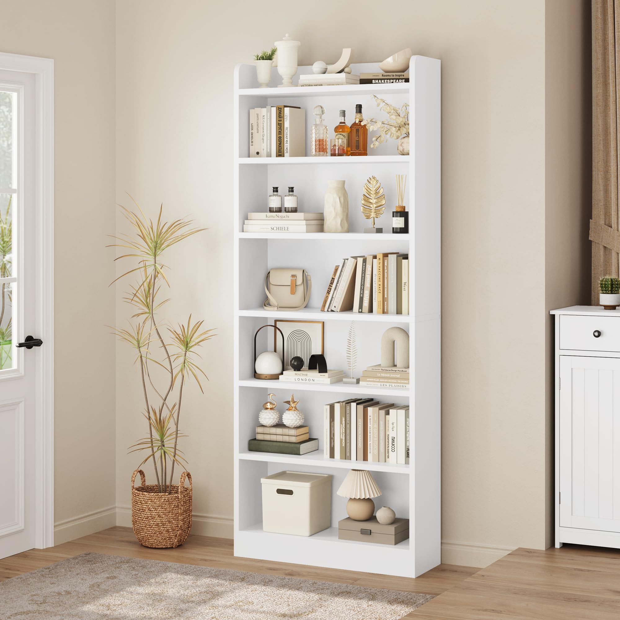 Yaheetech Bücherregal, 7 Fächern Bücherschrank mit Verstellbarer Regalboden, 180,5 cm H Standregal, offenes Aufbewahrungsregal für Wohnzimmer/Heimbüro/Arbeitszimmer, Weiß | Bücherschrank mit Verstellbarer Regalboden, offenes Aufbewahrungsregal für Wohnzim