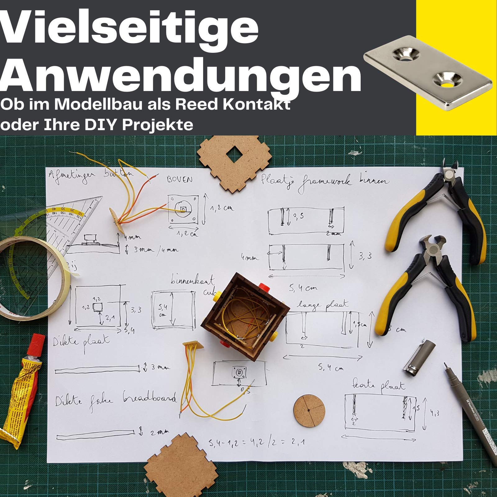 Neodym Magnet mit Bohrung und Senkung 40x20x3mm 12 KG Quader - Senkkopfschraube - M4 Senkloch zum anschrauben - Senkbohrung Senkkopf [5 Stück]