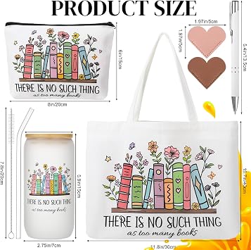 saerryor Book Lover Gifts,Coffee Cup Tote Bag Makeup Bag Bookmarks